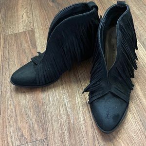 Black fringe ankle booties